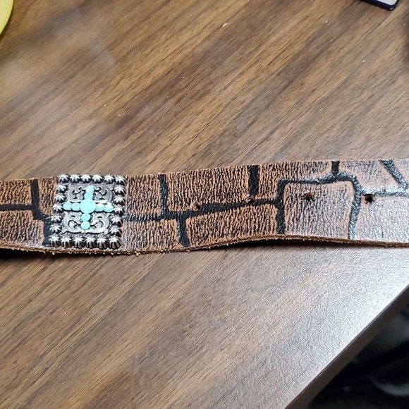 Ariat Blue Sunday Vintage Brown Croc Print Belt‎ Blue Swarovski Crystals Small - Picture 5 of 9